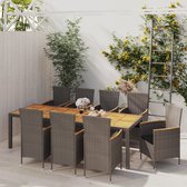 The Living Store Tuinset - Rattan - Grijs - 250x100x75 cm - 8 stoelen - Montage vereist