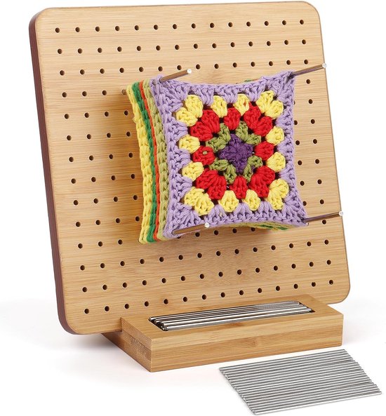 Sperrbrett Für Granny Squares 20x20cm | Häkel Zubehör Set Mit Stahlstangen & Nadeln
