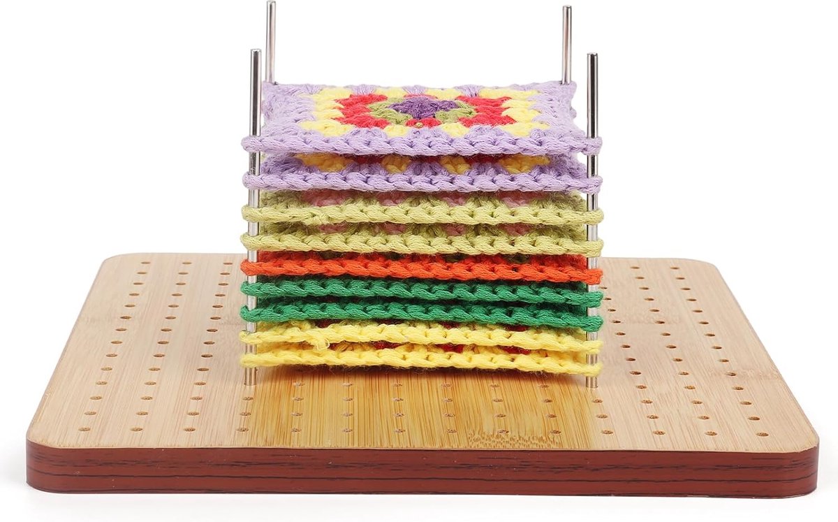 Coopay Inklapbaar Bamboo Granny Square Spanner, 57 x 29 cm, 40 pennen (15 cm) en verstelbare stand