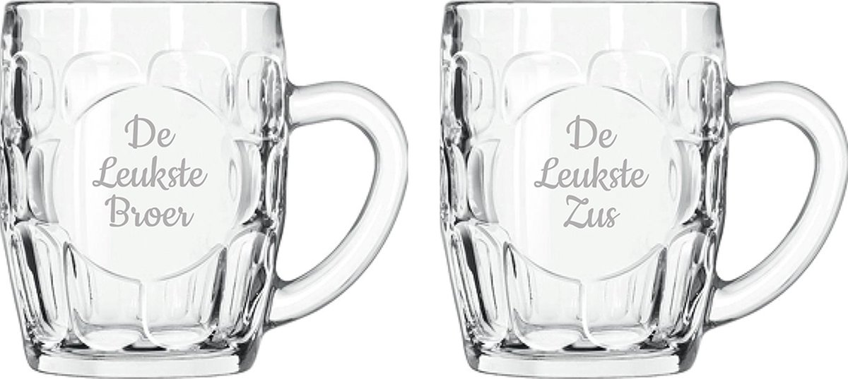 Gegraveerde Bierpul 55cl De Leukste Broer-De Leukste Zus