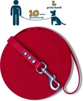 Miqdi lange lijn – BioThane® - rood – 10meter lang – 19mm breed – L/XL - grote hond– lange hondenriem