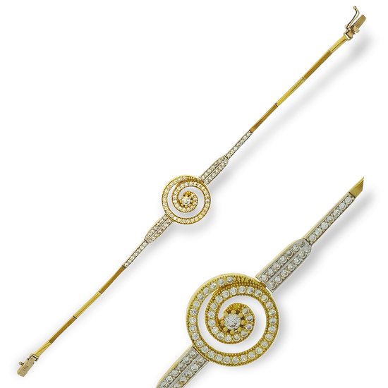 Gouden spiraal armband 19 cm zirkonia 14 karaats