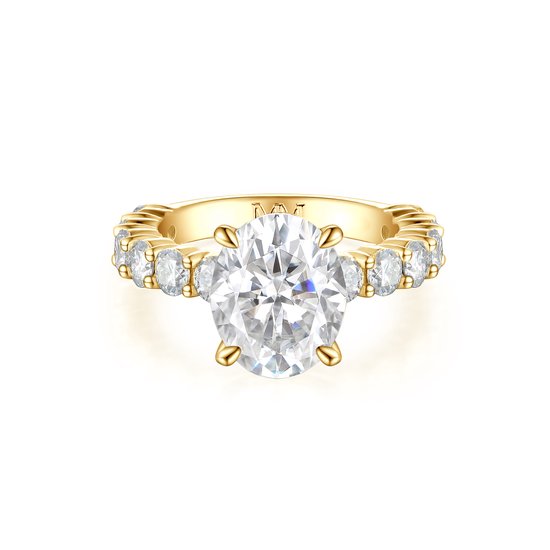 Majestica - 14k Geelgouden Ovaal Moissanite Ring met Zijstenen - 4.2 karaat.