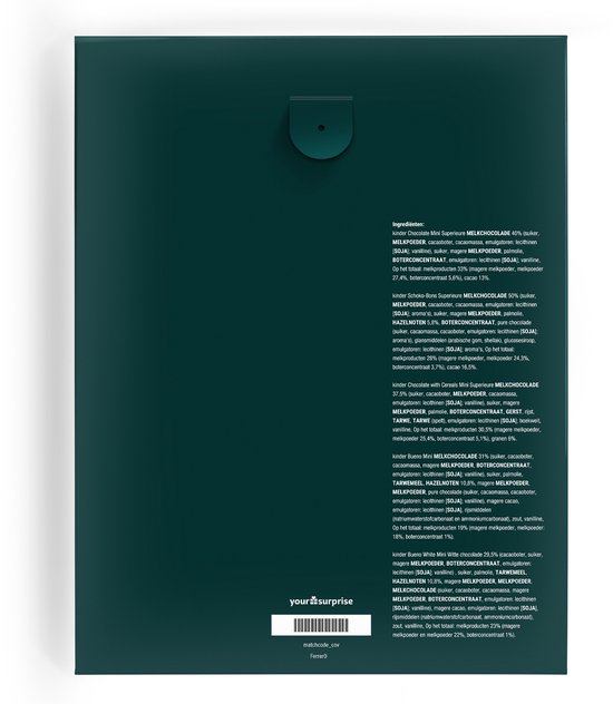 Achterkant van de adventskalender met ingrediëntenlijst in het Nederlands.