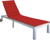 The Living Store Houten Ligbed Tuin - 207 x 70 cm - Verstelbare rugleuning - Rood kussen