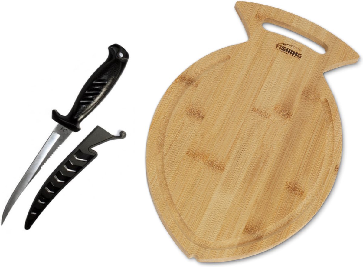 FC's Fileerset 2.0 - Fileermes met Bamboe Snijplank - Fileermes voor Vis met Luxe Borrelplank - Snijplank Hout met Keukenmes