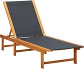 The Living Store Chaise longue Bois d'acacia - 200x66x34 cm - Dossier réglable - Zwart