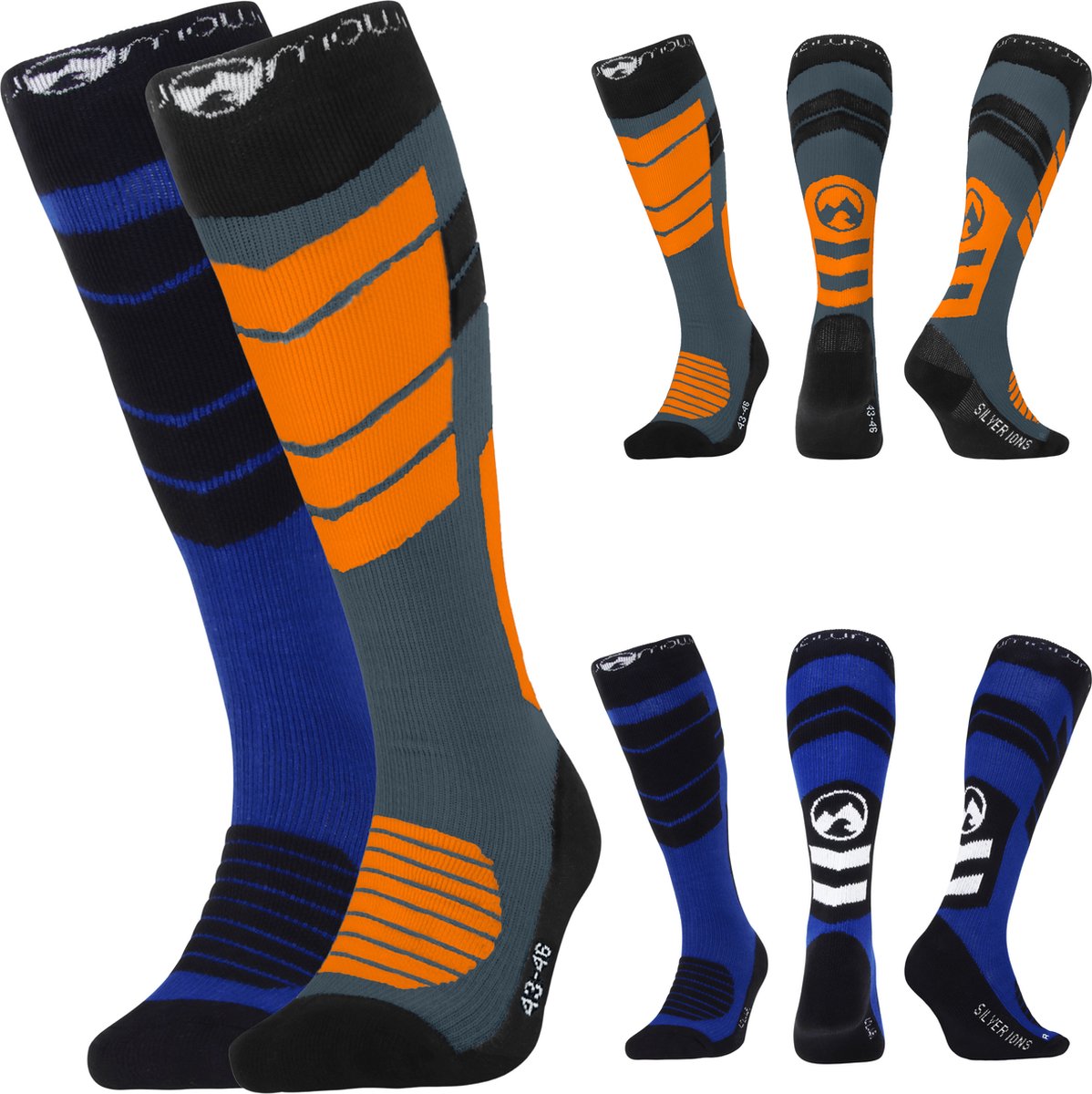 MowMow Skisokken 2-PACK – Antibacterieel Heren Dames 43-46 Zilverionen 3-pack