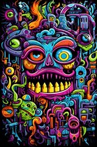 Neon Monster | Neon Poster | Old School Punk Poster | 51x71cm | Wanddecoratie | Muurposter | MT | Geschikt om in te lijsten