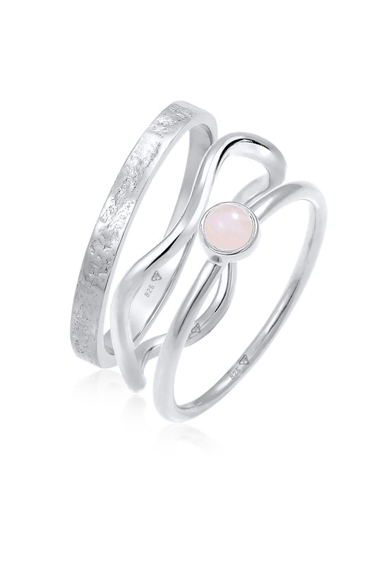 Elli PREMIUM Dames Ring Elli PREMIUM Ring Dames Stack Solitaire Set met Kwarts Roze in 925 sterling zilver