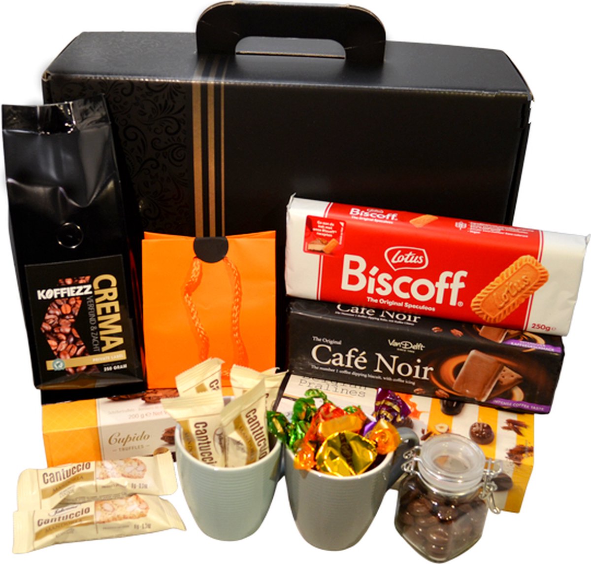 koffiezz Giftbox koffie Fraai geschenkbox boordevol koekjes, chocolade en snoepjes