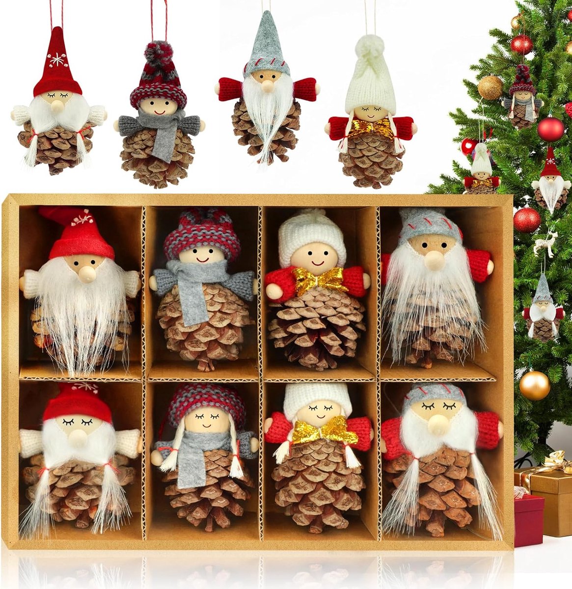 Nain de Noël, pendentif, décorations pour sapin de Noël, 8 pièces, pommes  de pin