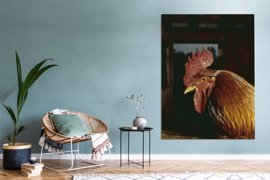 Canvas schilderij 120x160 cm - Wanddecoratie Goudbruine haan in een schuur - Muurdecoratie woonkamer - Slaapkamer decoratie - Kamer accessoires - Schilderijen