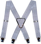 4-point suspenders 'Striped' with wide extra strong sturdy clips Gray with black flowers
