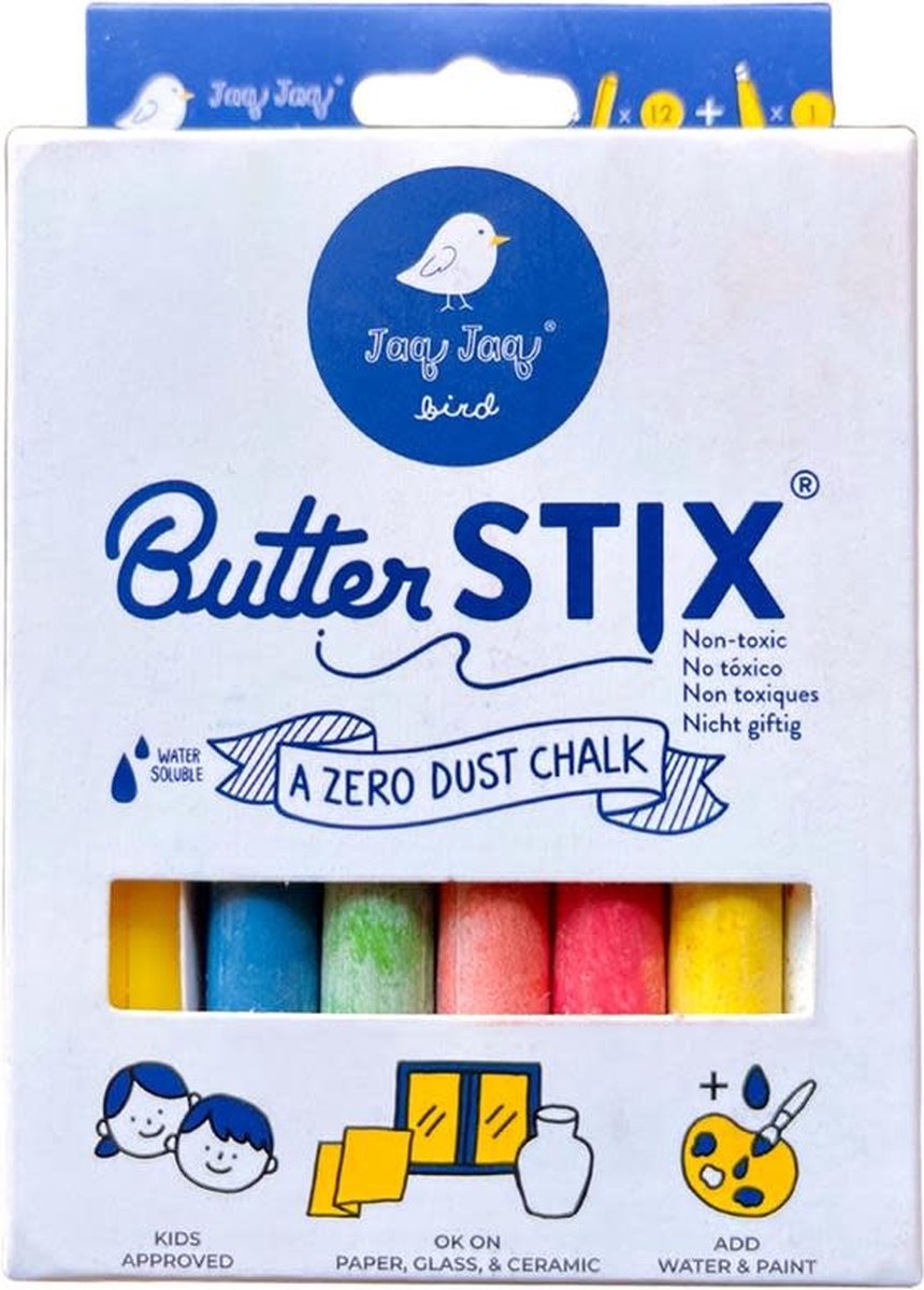 Jaq Jaq Bird Krijtjes Butterstix 12 Kleuren