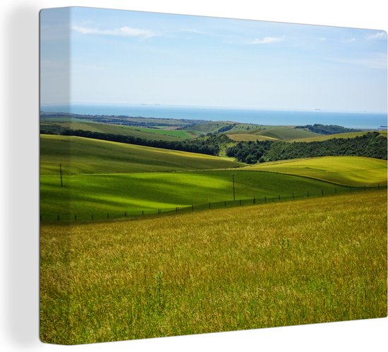 Canvas schilderij 160x120 cm - Wanddecoratie Uitgestrekte heiden in het Nationaal park South Downs in Engeland - Muurdecoratie woonkamer - Slaapkamer decoratie - Kamer accessoires - Schilderijen