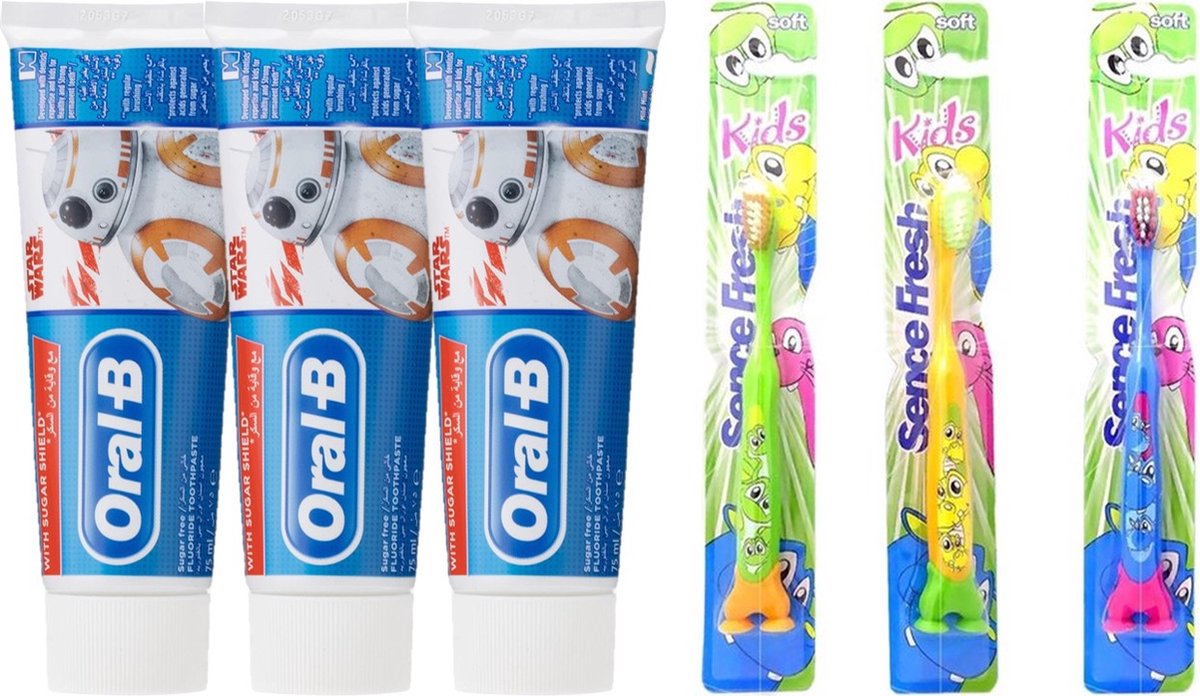 3 x Oral-B Junior Star Wars - Tandpasta + 3 x Kinder Tandenborstel