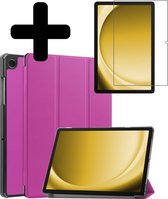 Hoes Geschikt voor Samsung Galaxy Tab A9 Hoes Luxe Hoesje Book Case Met Screenprotector - Hoesje Geschikt voor Samsung Tab A9 Hoes Cover - Paars