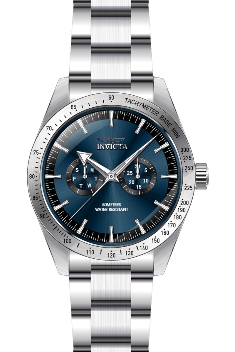 Invicta Specialty 45972 Heren Horloge - Waterdicht - Analoog - Quartz Uurwerk - Roestvrij Staal met blauwe Wijzerplaat - 44mm