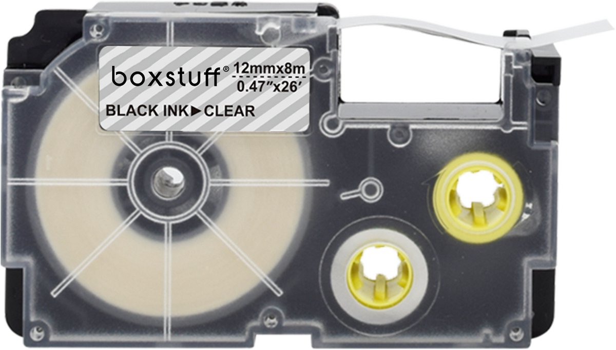 Casio Compatible XR-12X tape, zwart op transparant, 12 mm x 8 m