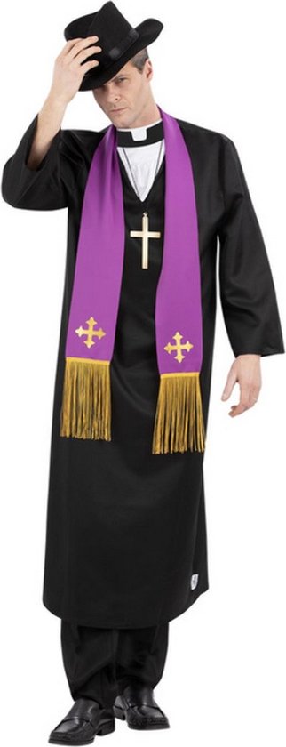 Smiffy's - Horror Films Kostuum - Father Merrin Priester - Man - Paars, Zwart - Medium - Halloween - Verkleedkleding