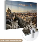 MuchoWow® Glasschilderij 90x60 cm - Schilderij acrylglas - Madrid - Skyline - Spanje - Foto op glas - Schilderijen
