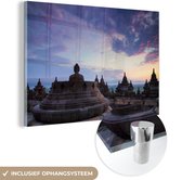 MuchoWow® Glasschilderij 60x40 cm - Schilderij acrylglas - Borobudur bij zonsopkomst - Foto op glas - Schilderijen