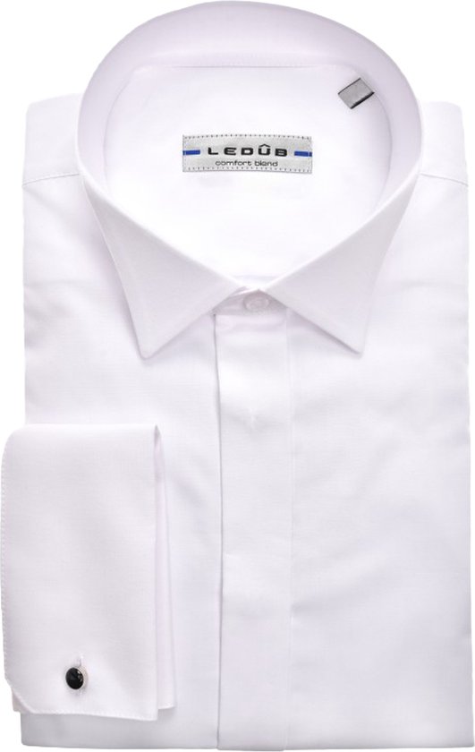 Ledub modern fit smoking overhemd - mouwlengte 72 cm - dubbele manchet en wing kraag - wit - Strijkvriendelijk - Boordmaat: 44