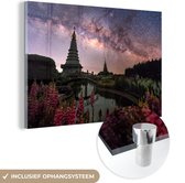 MuchoWow® Glasschilderij 30x20 cm - Schilderij acrylglas - Tempel onder sterrenhemel Nepal - Foto op glas - Schilderijen