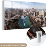 MuchoWow® Glasschilderij 80x40 cm - Schilderij acrylglas - Fontein - Las Vegas - Wolken - Foto op glas - Schilderijen