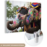 MuchoWow® Glasschilderij 60x40 cm - Schilderij glas - Twee beschilderde olifanten - Foto op acrylglas - Schilderijen