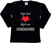 Rotterdam Kinder t-shirt Lange Mouw | Feyenoord "Mijn hart klopt voor FEYENOORD" | Verjaardagkado | verjaardag kado | grappig | jarig | Rotterdam | Feyenoord | cadeau | Cadeau | Zwart/wit/rood/wit | Maat 80