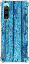 Shockproof Case Geschikt voor Sony Xperia 10 V Telefoonhoesje met doorzichtige rand Wood Blue