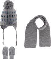 Kitti 3-Delig Winter Set | Muts (Beanie) met Fleecevoering - Sjaal - Handschoenen | 0-18 Maanden Baby Jongens | K23150-06-01 | Light Grey