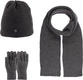 Kitti 3-Delig Winter Set | Muts (Beanie) met Fleecevoering - Sjaal - Handschoenen | 9-15 Jaar Jongens | K23180-12-02 | Anthracite