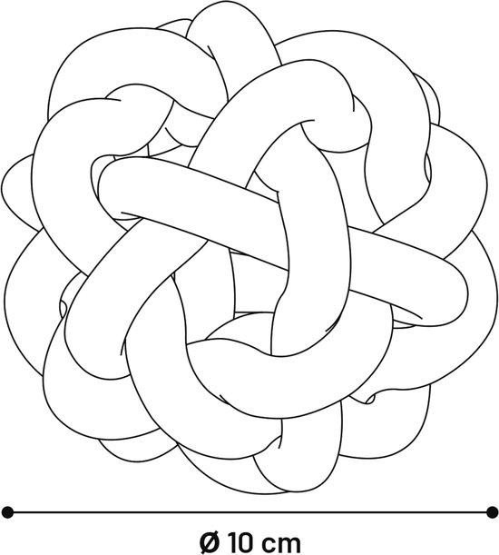 Schematische weergave van een gevlochten bal met een diameter van 10 cm.