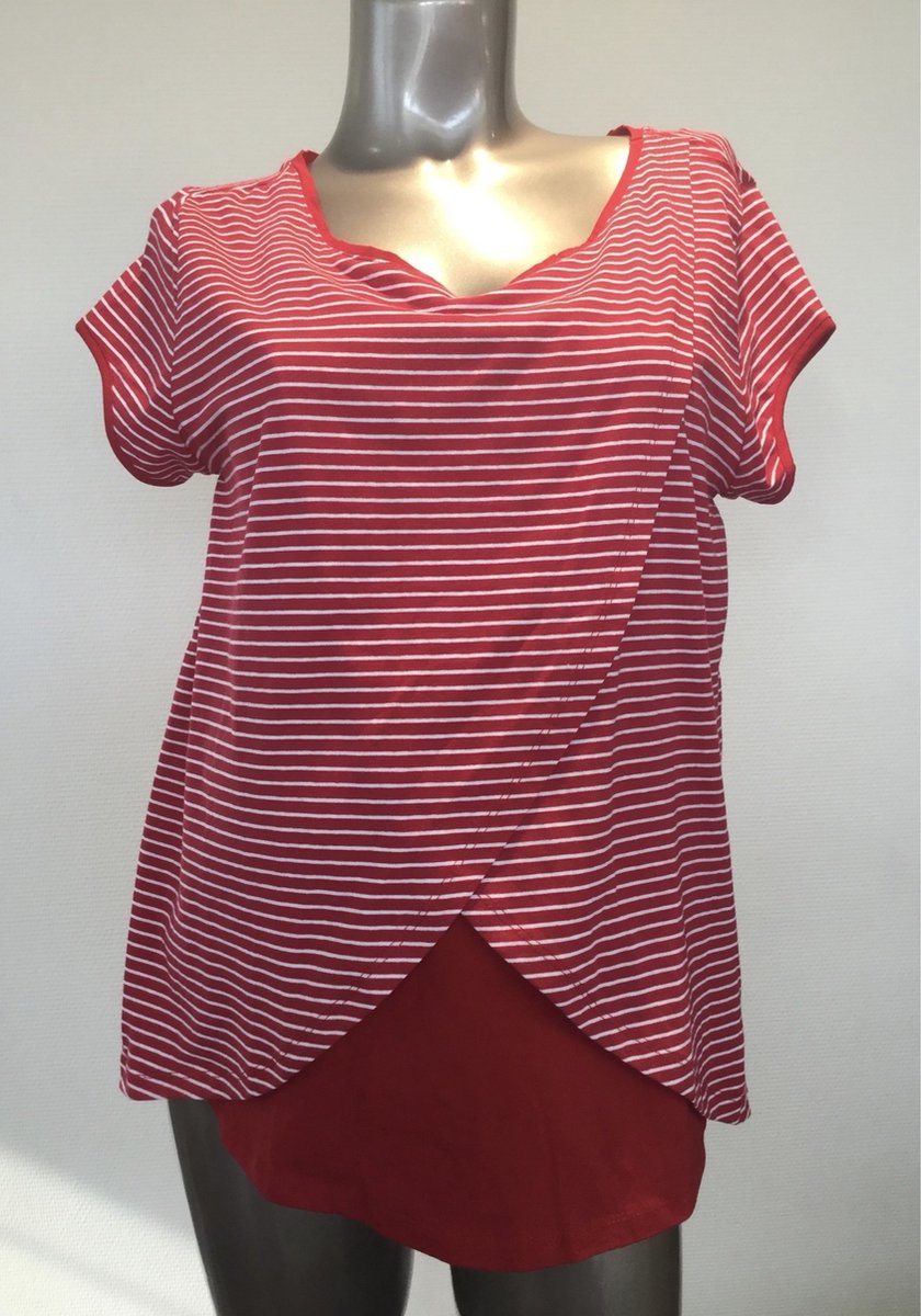 OHMA Voedingsshirt gestreept Rood/Wit maat XS