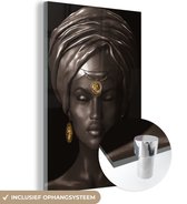 MuchoWow® Glasschilderij 120x180 cm - Schilderij acrylglas - Vrouw - Afrika - Black - Gold - Foto op glas - Schilderijen