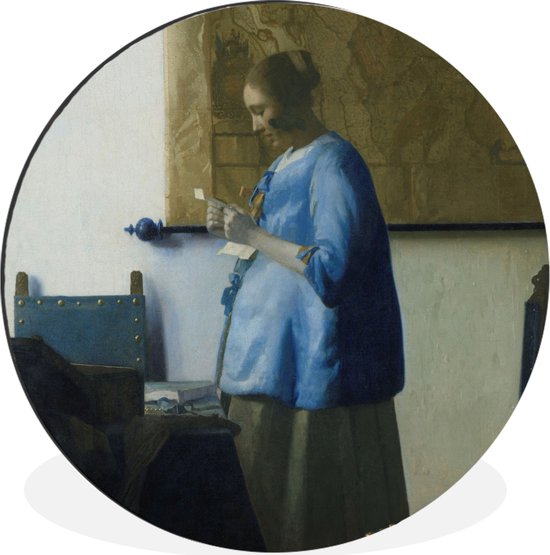 Femme en bleu lisant une lettre - Peinture de Johannes Vermeer Cercle mural en aluminium