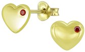 Joy|S - Zilveren hartje oorbellen - 8 mm - zirkonia rood - 14k goudplating