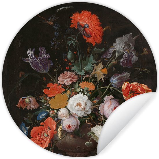 Nature morte avec des fleurs et une montre - Peinture d'Abraham Mignon Sticker papier peint cercle mural ⌀ 30 cm / cercle papier peint / cercle mural / cercle vivant - autocollant & découpe ronde