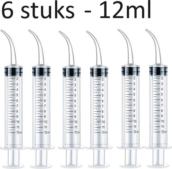 Kaakspuitje gebogen tip - 6 stuks - 12ml - met schaalverdeling - Monosyringe - kaakholtespuitje