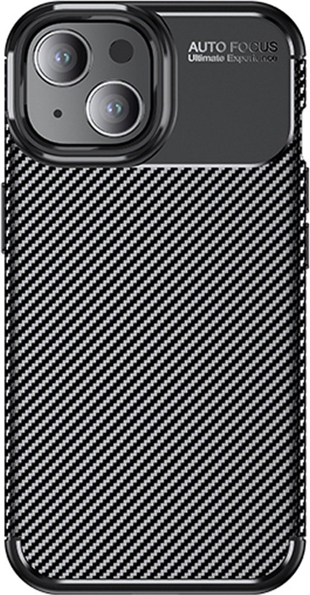 Luxe TPU Carbon Bescherm-Hoes Cover Skin geschikt voor iPhone 15 Plus Zwart