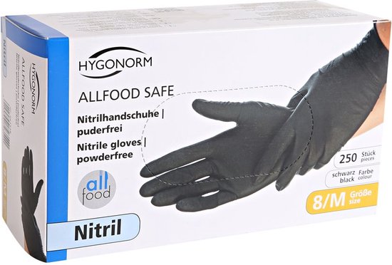 Hygonorm - Gants jetables en nitrile - Zwart - 250 pièces - taille XL