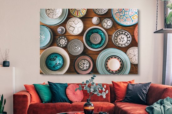 Peinture sur toile 150x100 cm - Décoration murale Image de vaisselle prise d'en haut - Décoration murale murale salon - Décoration chambre - Accessoires de chambre - Peintures