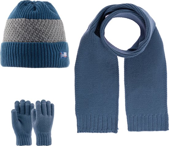 Kitti 3-Delig Winter Set | Muts (Beanie) met Fleecevoering - Sjaal - Handschoenen | 4-8 Jaar Jongens | K23170-12-04 | Blue