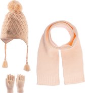 Kitti 3-Delig Winter Set | Muts (Beanie) met Fleecevoering - Sjaal - Handschoenen | 4-8 Jaar Meisjes | K23170-06-05 | Peach