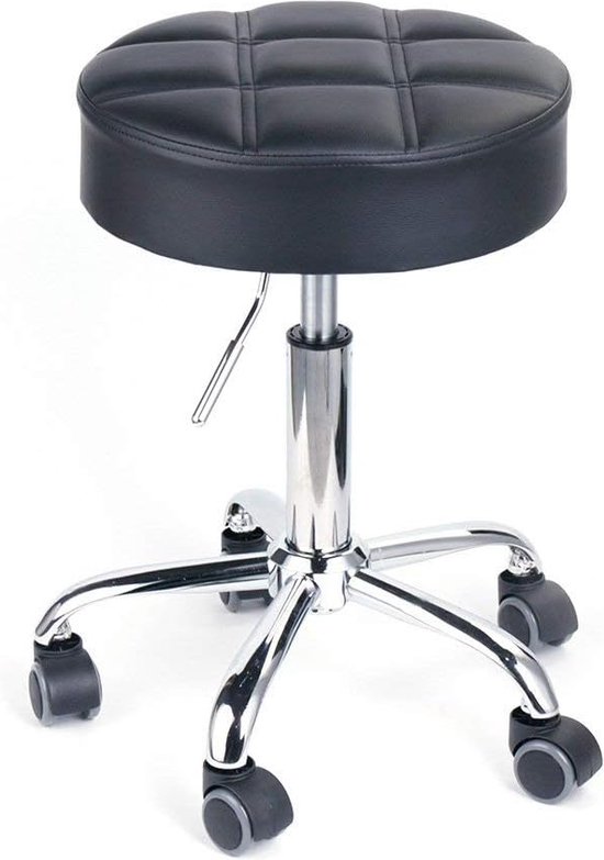 Draaikruk in hoogte verstelbaar rolkruk functionele werkkruk studiokruk in modern design zwart (zitting Ø 35cm)