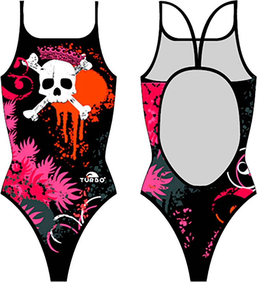 Turbo Flowers And Skulls Zwemkleding Zwart XL Vrouw Black / Red