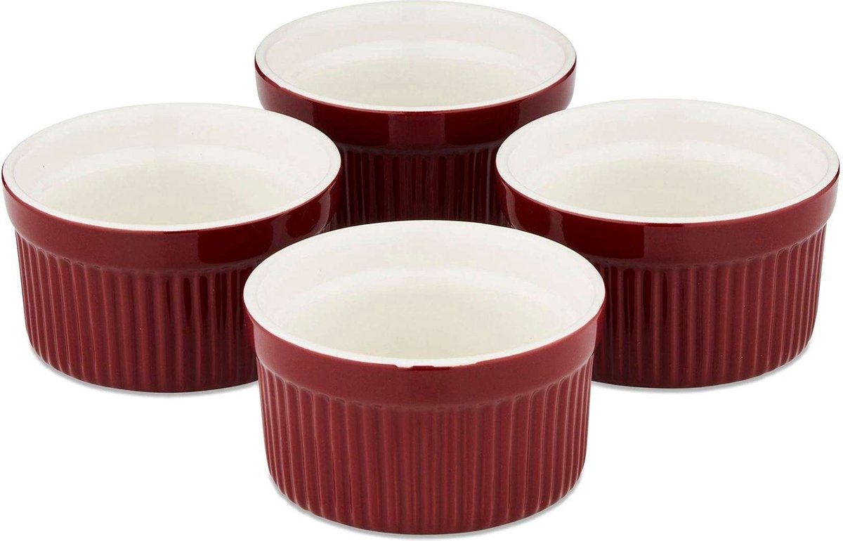 Ramekin, Ovenschaaltje, Set van 4 Stuks, ø 9 cm, Rood, Keramiek - Barbary & Oak | Foundry